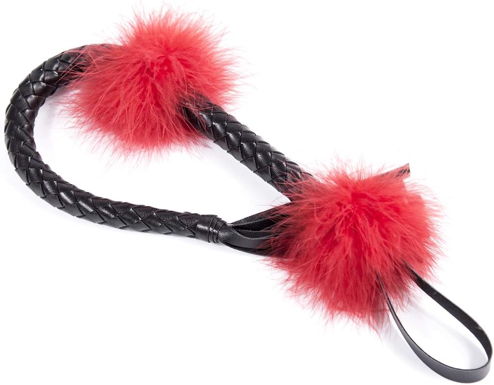 Handwoven Black Whip - red Feather， Bright Leather Whip,Whip, Horse Riding Crop, Role-Playing Props,