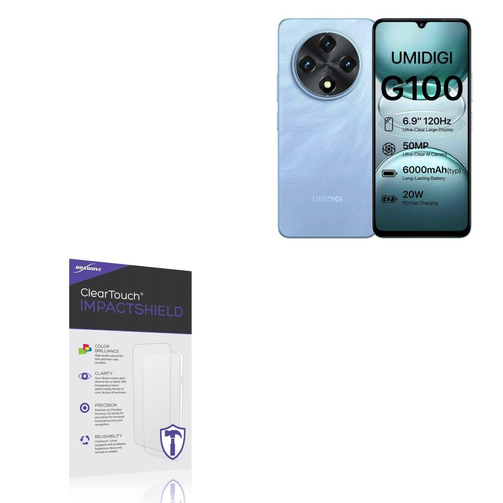 BoxWave Screen Protector Compatible With Umidigi G100 - ClearTouch ImpactShield (2-Pack), Impenetrable Screen Protector Flexible Film