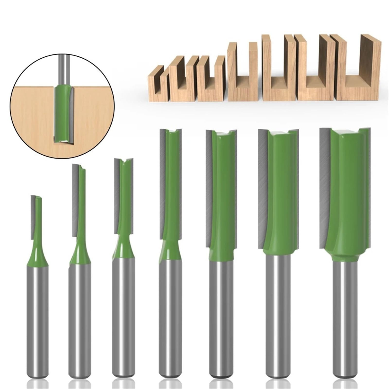 Frezy do frezowania wpustów, Frez prosty z węglika wolframu, trzpień 6 mm, do drewna pojedynczym lub podwójnym rowkiem, 7 szt(7pcs 6.35mm Shank)