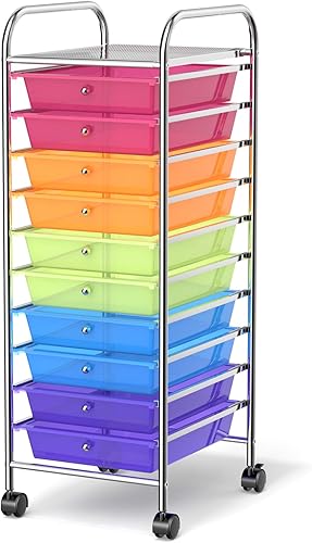 Miniatura 1 de MEDIMALL Carrito de almacenamiento con ruedas de 10 cajones, carrito de almacenamiento multiusos para manualidades con ruedas, organizador de papel