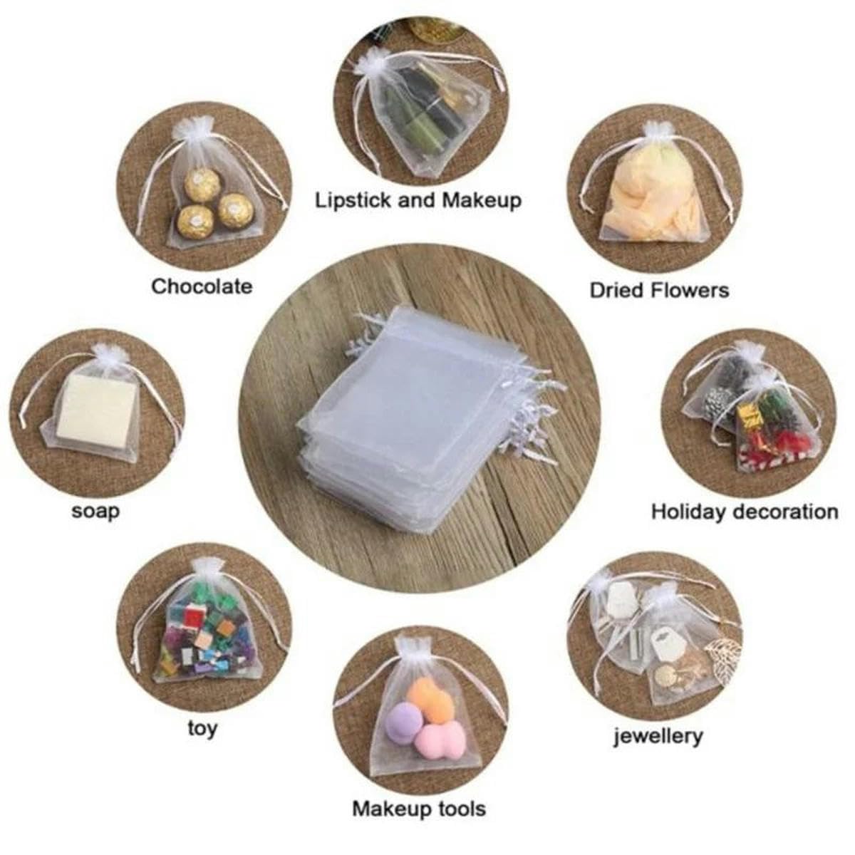 Bolsas para Caramelos, 50 Bolsas de Organza con cordón 5 x 7/7 9 cm, for bisutería, Dulces y Bodas
