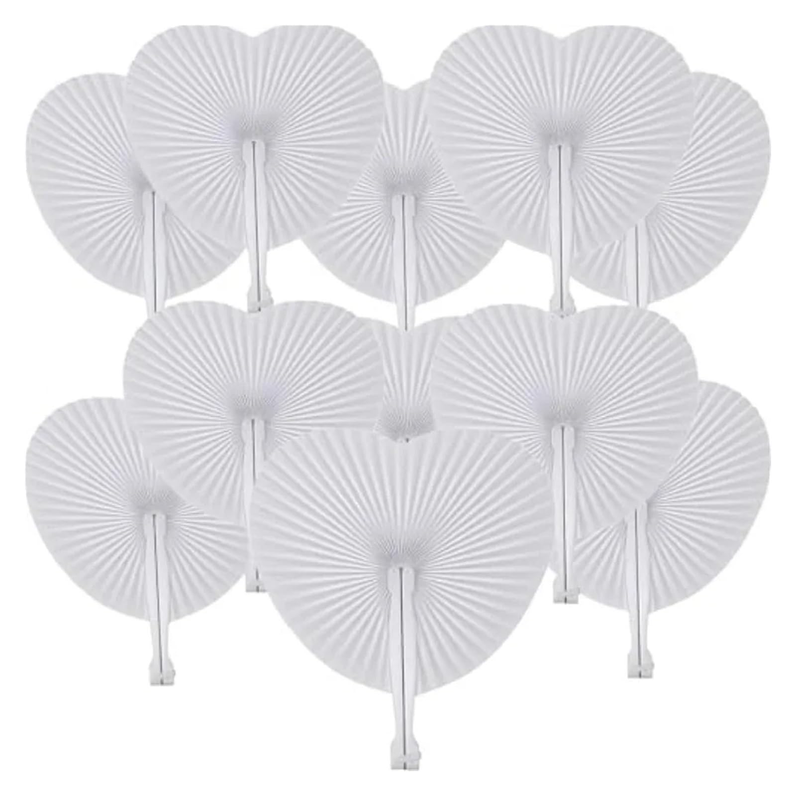 Weiße Papier-Faltfächer, handgehaltene Papierfächer mit Griffen, dekorativ for Hochzeitsfeiern(100 PCS)
