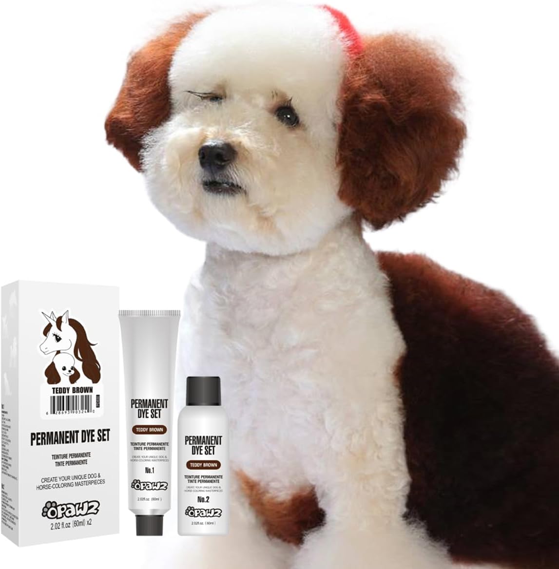 Permanent Dog Hair Dye, Pet Hair Dye Safely Used by Grooming Salons for a Decade, Pet Safe Dye Lasts Over 20 Washes, Bright Color for Dogs and Horses (Teddy Brown)