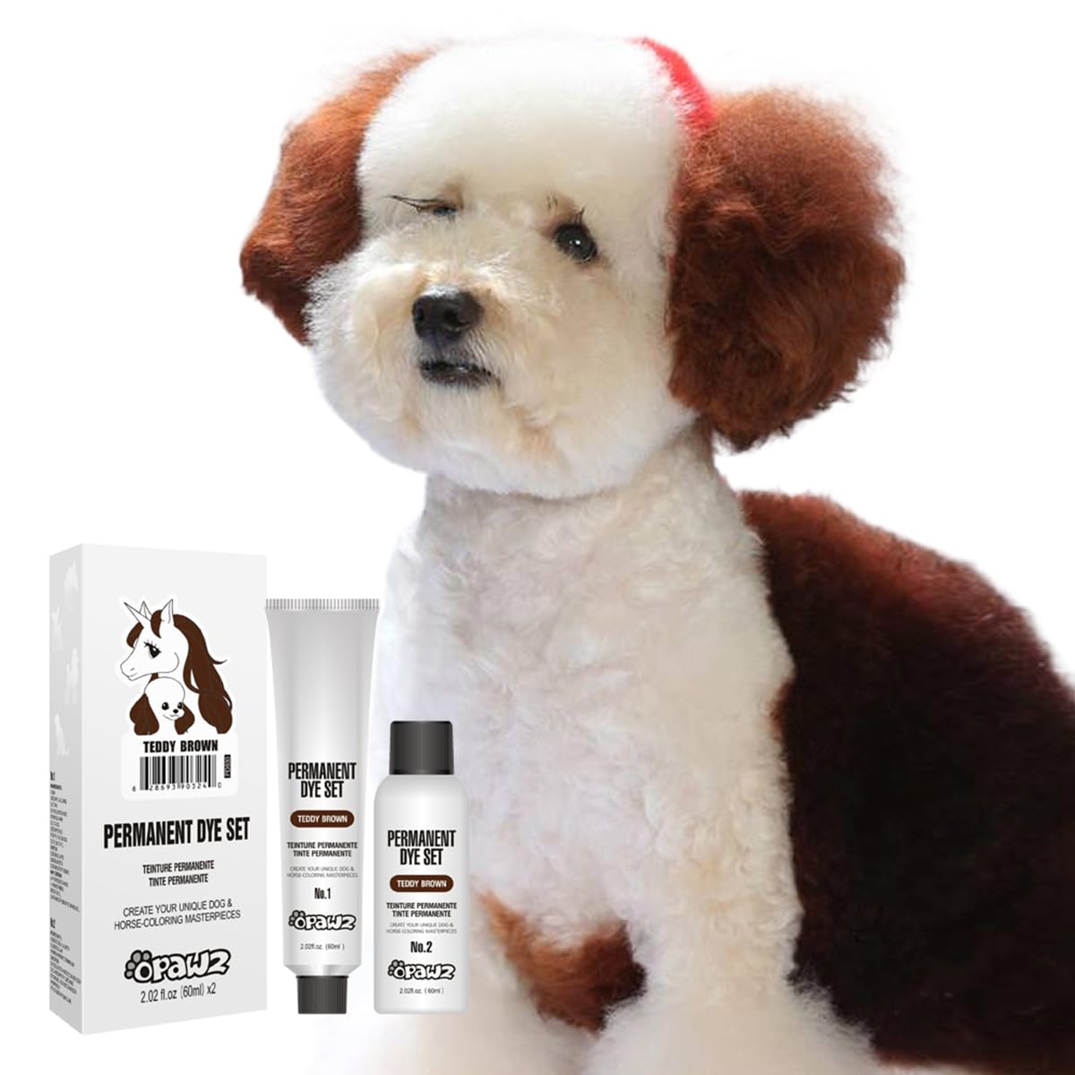 Opawz Permanent Dog Hair Dye, Pet Hair Dye Safely Used by Grooming Salons for a Decade, Pet Safe Dye Lasts Over 20 Washes, Bright Color for Dogs and Horses (Teddy Brown)