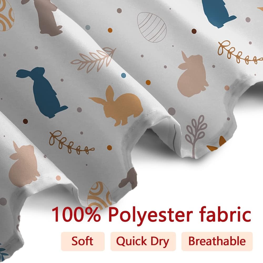 Happy Easter Shower Curtains for Bathroom Cute Bunny Rabbit Eggs Leaves Pattern Design Home Bathtubs Decor Waterproof Fabric Shower Curtain Sets with 12 Hooks, 72x84 Inch