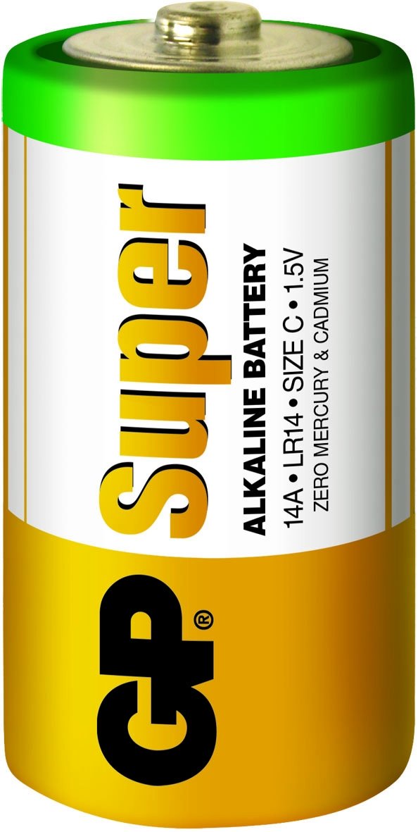 GP Batteries Super Alkaline C Single Use Alkaline 1.5 V - Batteries (Single Battery, C, Alkaline, Cylindrical, 1.5 V, Pack of 2)