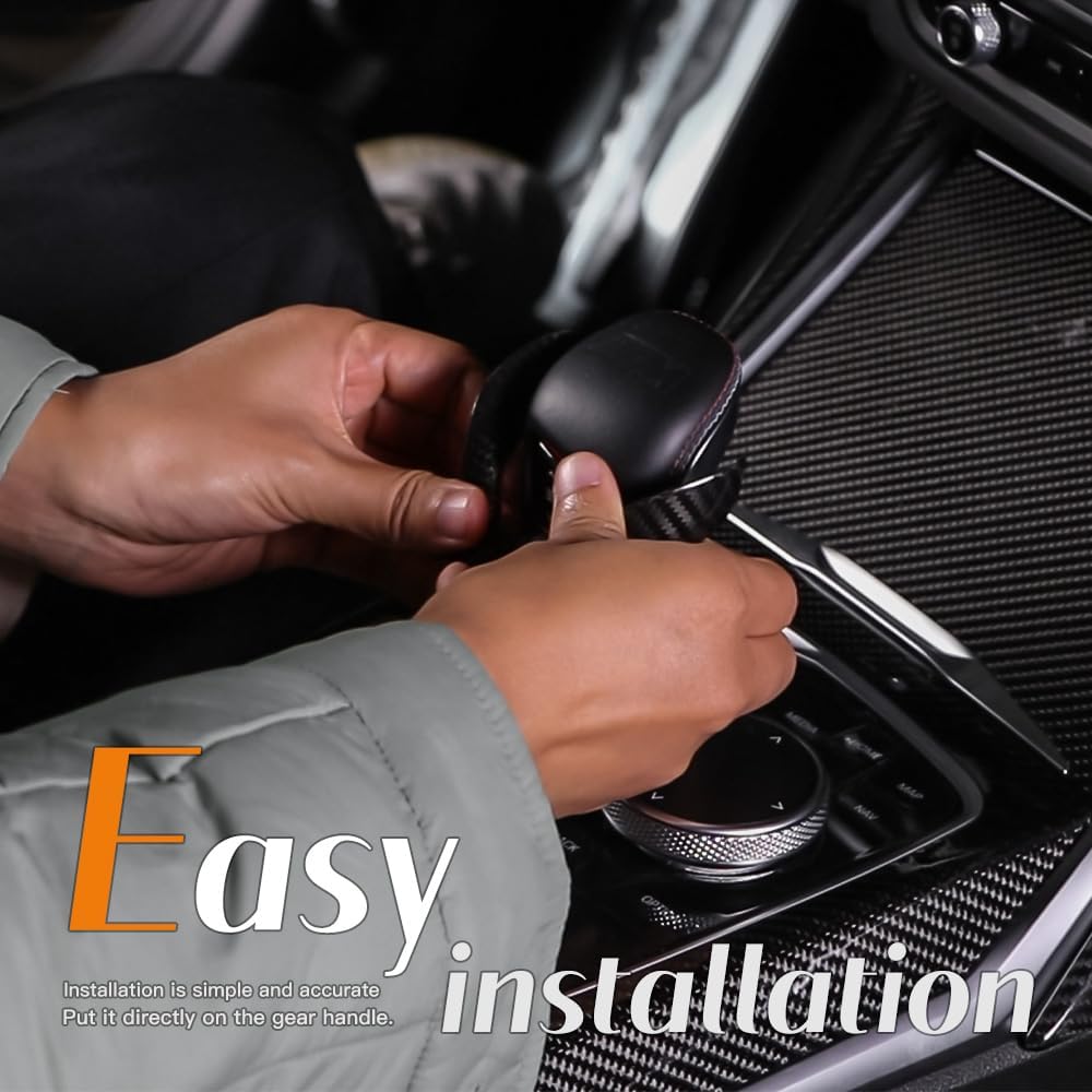 JSWAN Carbon Fiber Gear Shift Knob Cover Fit for BMW M2 G87 M3 G80 M4 G82 G83 (2023 to 2025) Automatic Shift Lever Trim Cover Shift Head Shifter Trim Panel Cover Glossy Interior Accessories