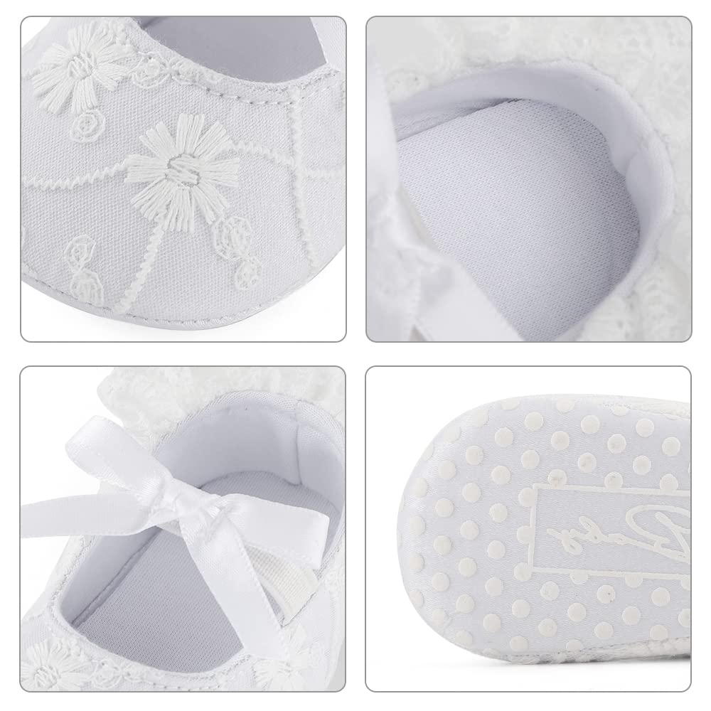 LACOFIA Baby Girls Christening Shoes Bowknot Infant Crib Shoes Anti-Slip Soft Sole Prewalkers — view 3