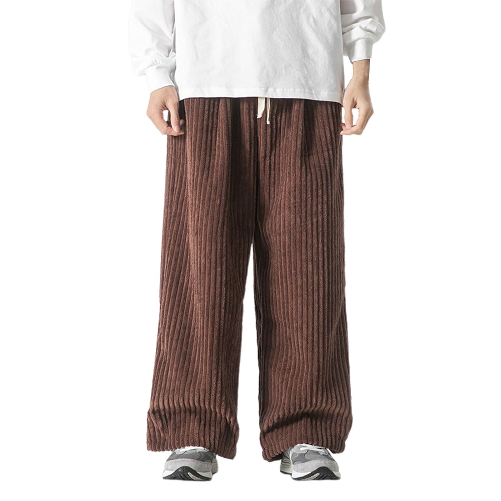 Cordhose Herren Baggy, Herren Cord Jogginghose Lang, Elastische Pants Taille Trainingshose Regular Fit Freizeithose Mit Kordelzug Taschen Hosen Leichte Vintagehose Mode Für Jogging Wandern Camping