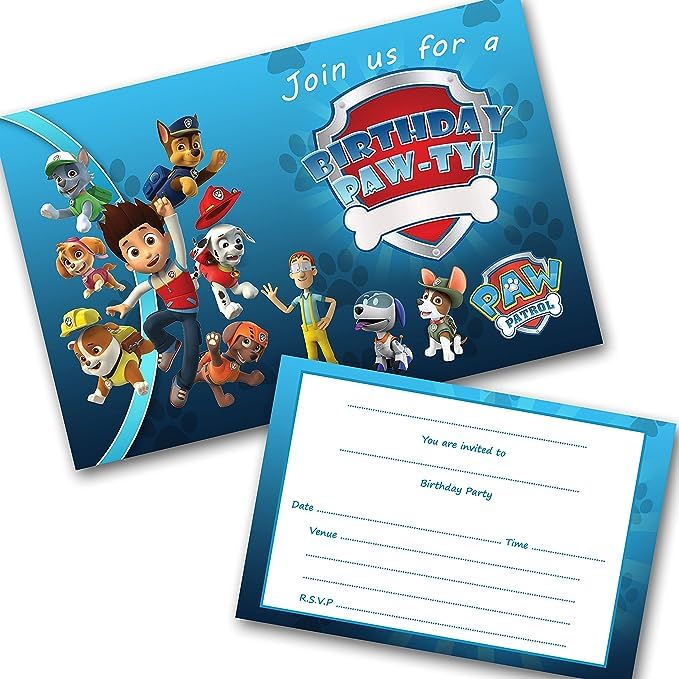 Paw Patrol Invitations & Envelopes (WRITE ON) Invite Packs (Pack of 12)