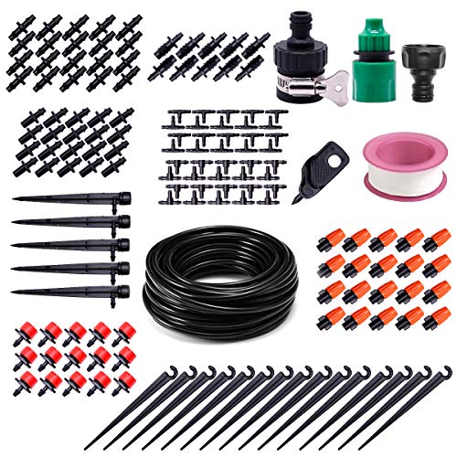 PADRAM Drip Irrigation System 82ft Drip Irrigation Kit Automatic Watering System with 1/4 Inches Blank Distribution Tubing Hose Adjustable Sprinkler Garden Saving Water Drip System Set