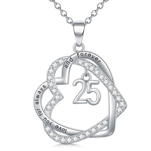 iiw 25th Anniversary Jewelry Sterling Silver Forever Love Heart 25 Year Old Anniversary Birthday Pendant Necklaces for Women Her Girls Jewelry Birthday Anniversary Valentine Christmas Gifts