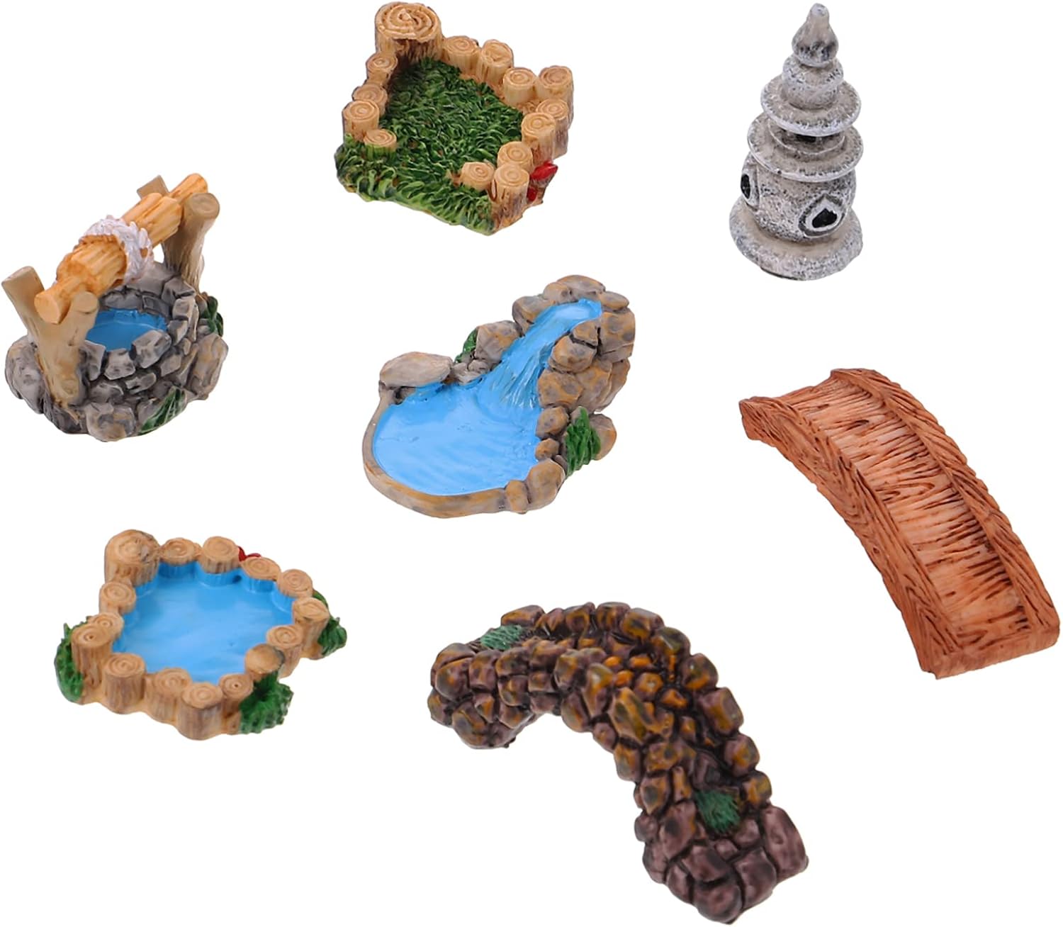 Homoyoyo 7pcs Miniature Landscape Decor Adorable Retro Bridge Grass Accessories for Boys and Girls Durable Ornament for Home Office Tabletop Festival Decor