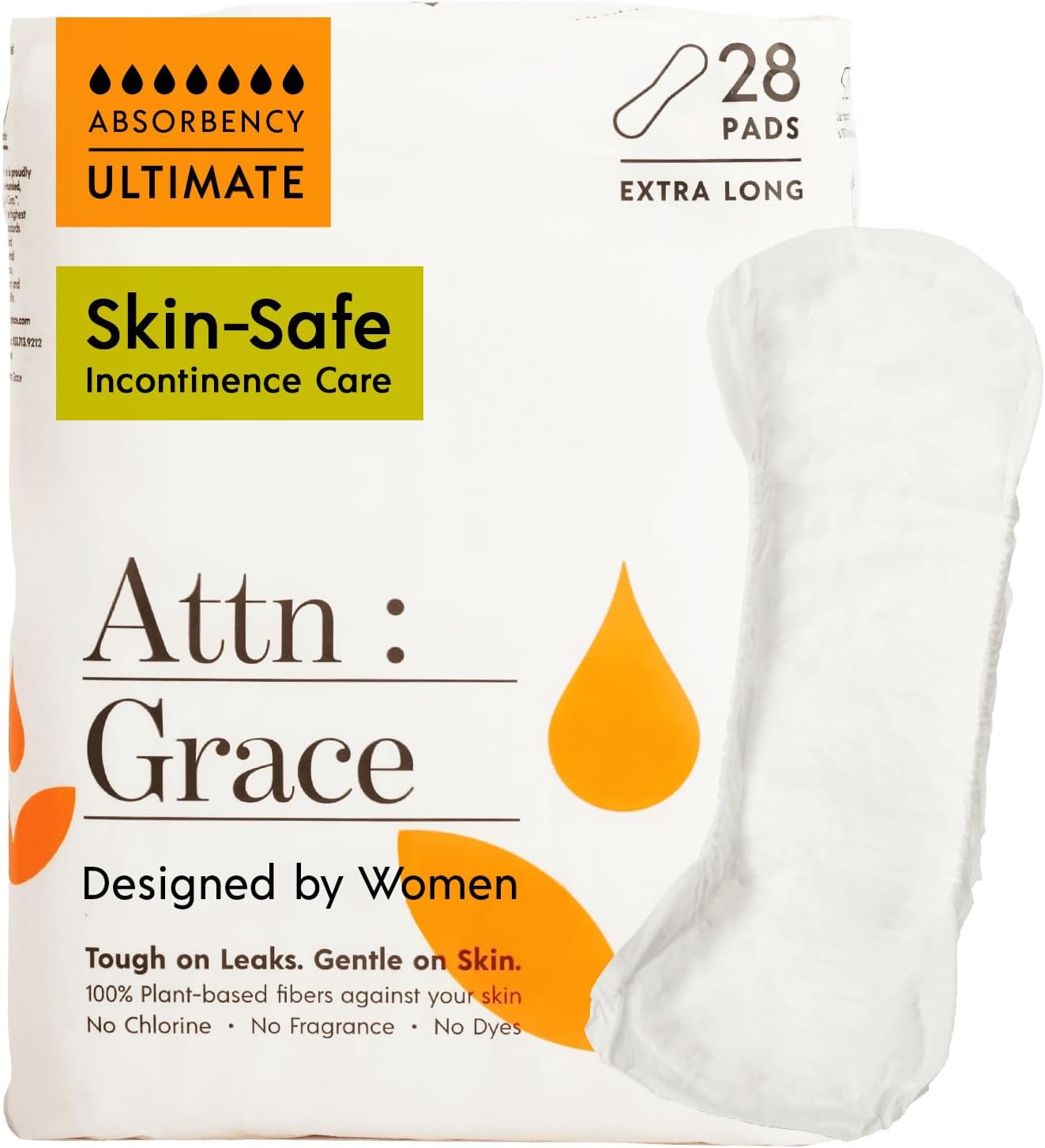- Attn: Grace Ultimate Incontinence Pads for Women, 28-Pack - Plant-Based, High Absorbency, Breathable - Overnight Pads for Heavy Bladder Leaks & Sensitive Skin