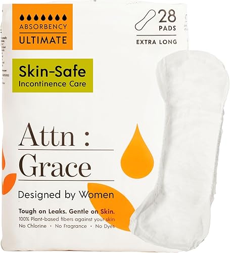 Attn Grace Ultimate - Almohadillas para incontinencia para mujer, paquete de 28 unidades, alta absorción, transpirable, a base de plantas,