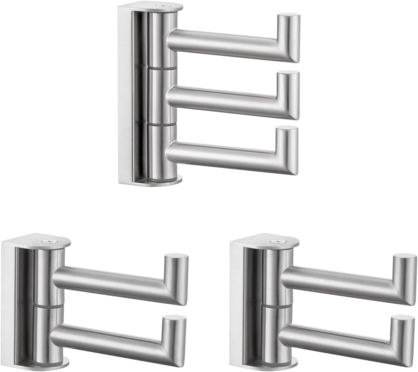 Suyar 3 Arms Towel Hook Bundle with Double Robe Hook 2 Pack (Brushed Nickel)