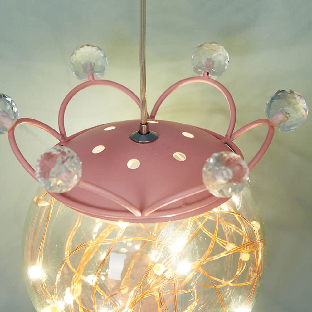 Wróżka wisząca lampa sufitowa LED mini żyrandol szklana kula wisiorek oprawy oświetleniowe, lampka nocna do pokoju dziecięcego Crown zawieszone światła do sypialni nocna sypialnia