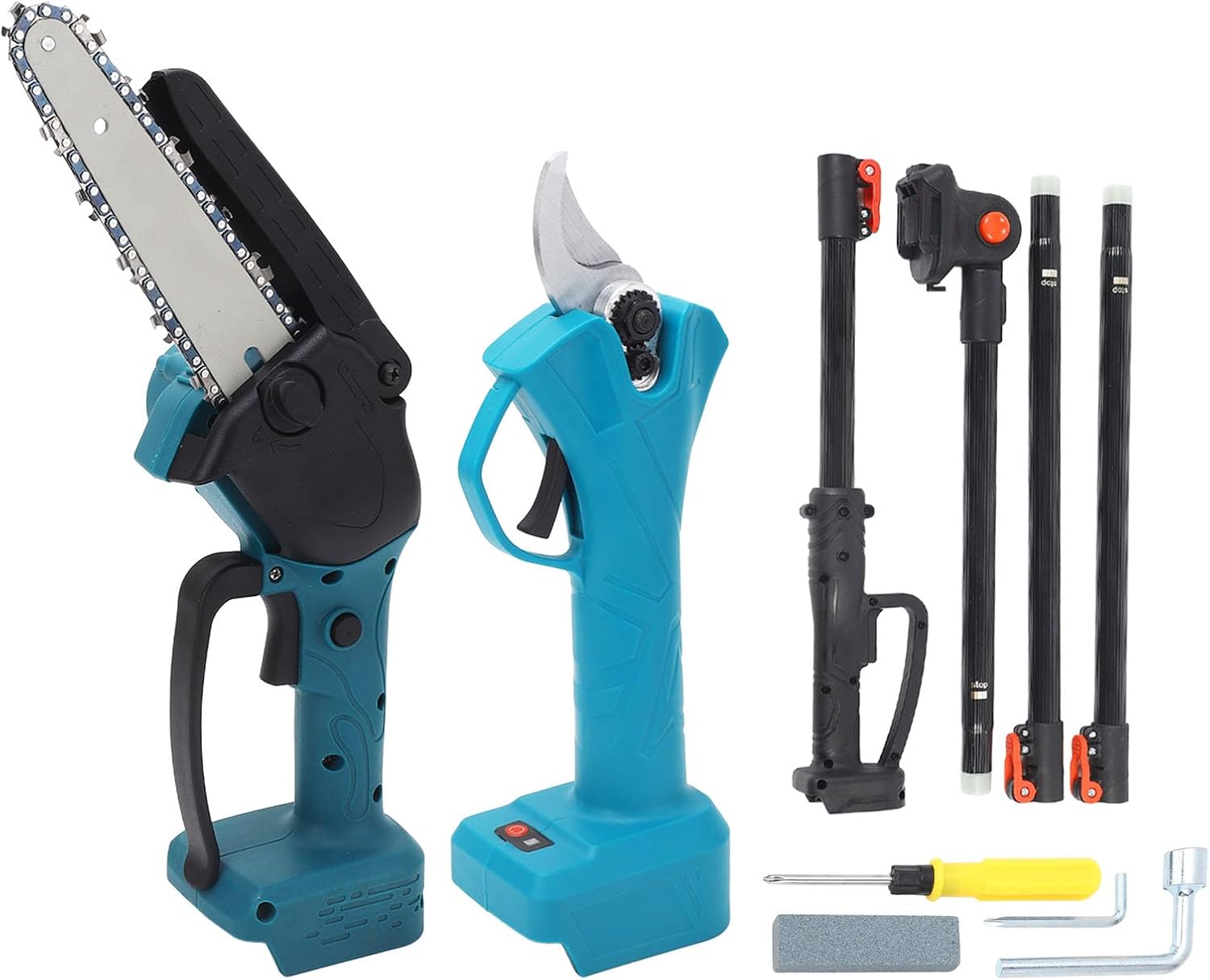 Electric Pruning Shears and Mini Chainsaw Set Garden Power Tools Cordless with SK5 Carbon Steel and 600W Brushless Motor with Extension Pole up to 6.56ft