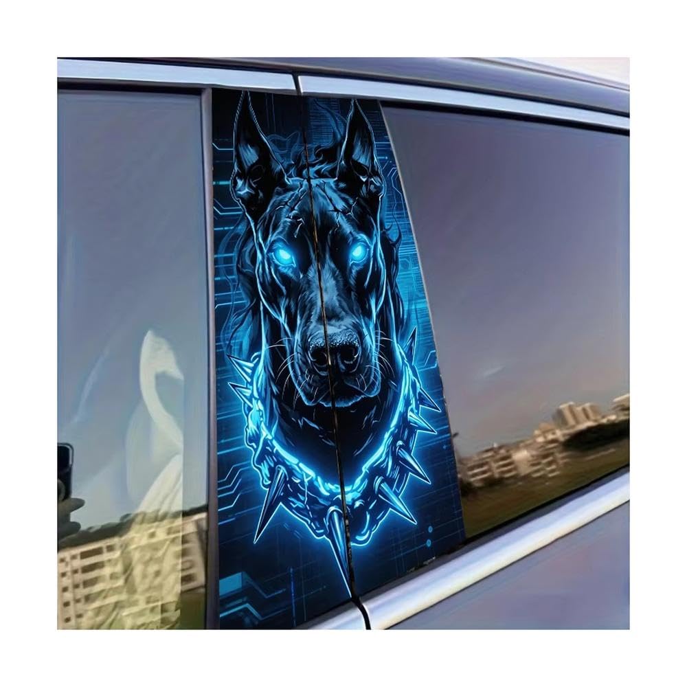 Dabhuoc One Color Car Parts 2Pcs Car Center Column Decal Cyber Doberman Glossy Material Protective Film