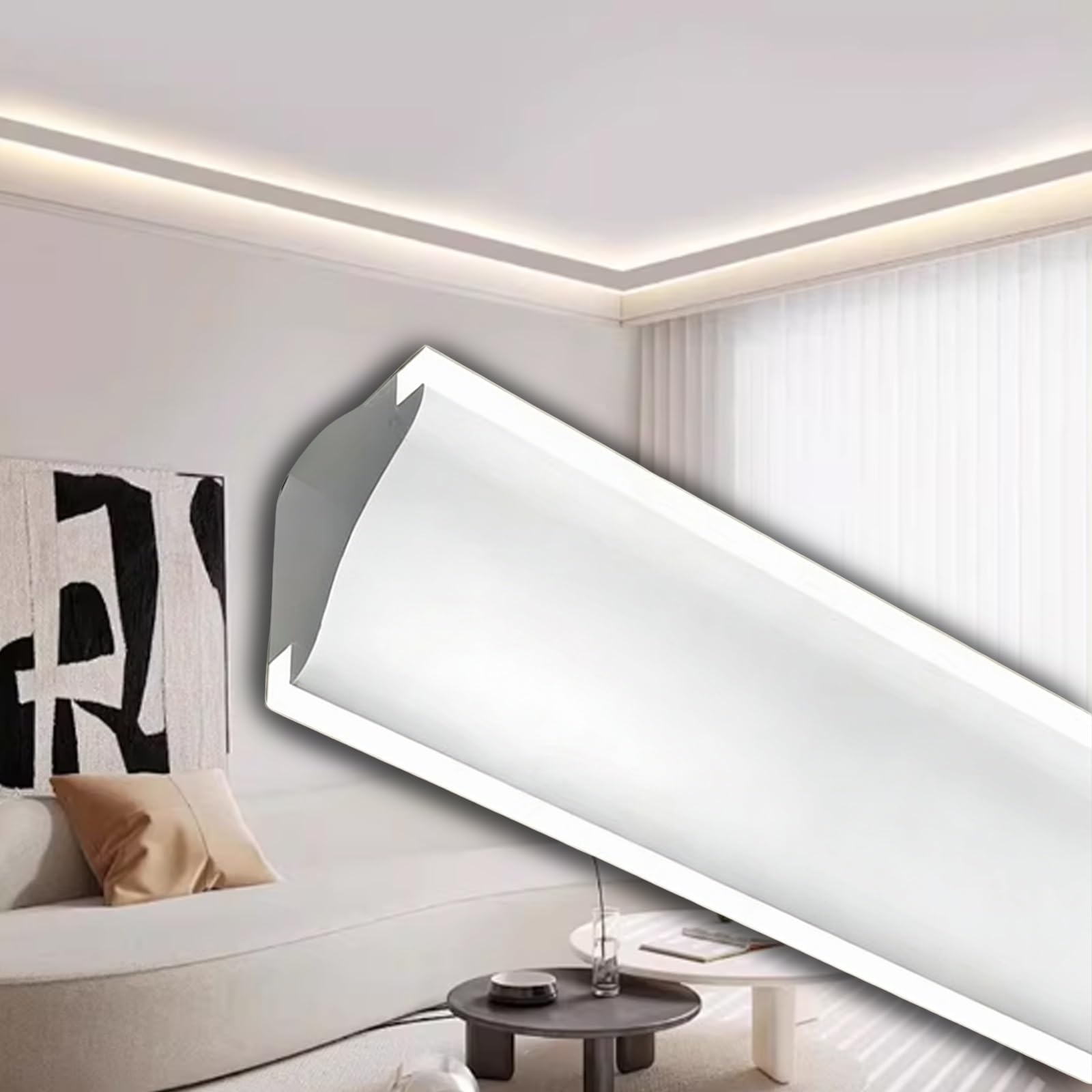 LZMZMQ Linear LED Crown Molding Lighting Kit, Cuttable &amp; Interlocking Light Trough for Ceiling Wall/Floor Skirting, Skirting Board Covers - Commercial or Residential(2m(6.6ft))