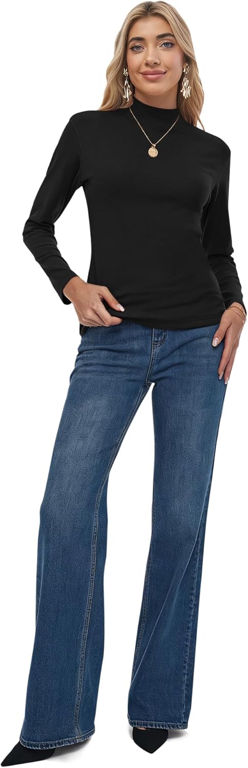 AUSELILY Turtleneck Tops for Women Mock Neck Long Sleeve Shirts Basic Lightweight Women Losse Fit Tops - Image 5