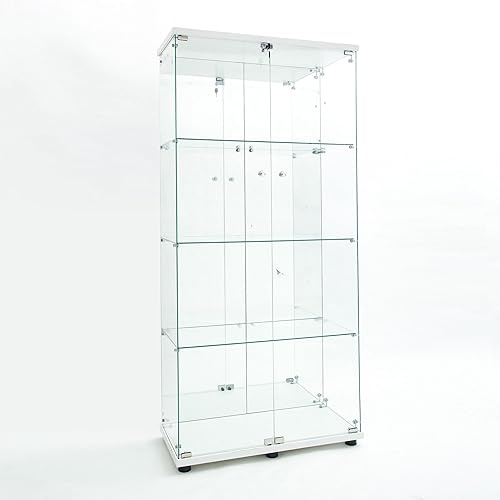 Miniatura 90 de Vitrina de cristal con 4 estantes con tira de luces LED y cerradura, vitrina de vitrina con ruedas y 1 puerta, vitrina de vidrio templado para sala