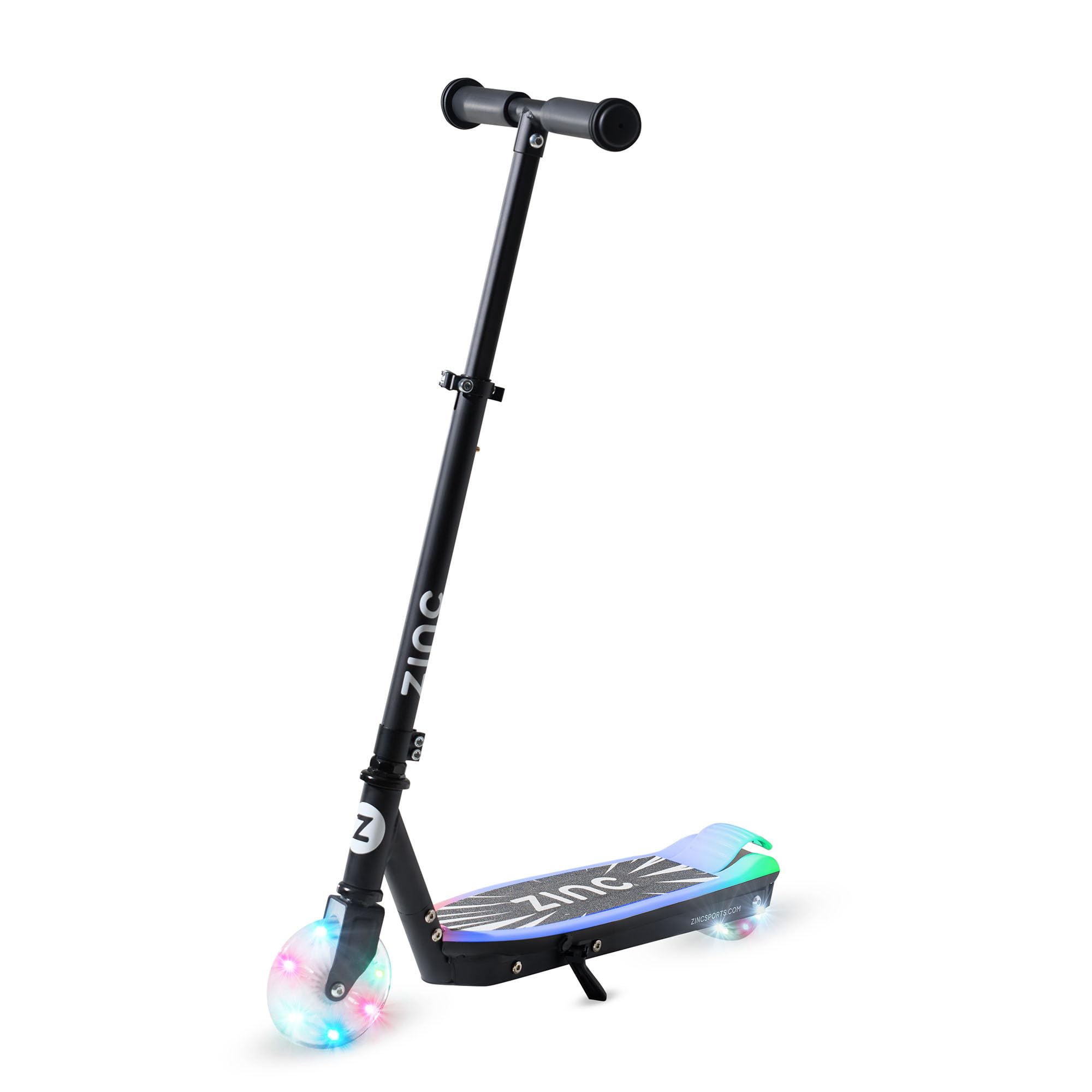 Zinc Spirit Kids Electric Scooter - Black, Up to 5mph and 3 Mile Range, Colourful Light up Deck & Wheels,Rear Brake, Kids E Scooter, 6+