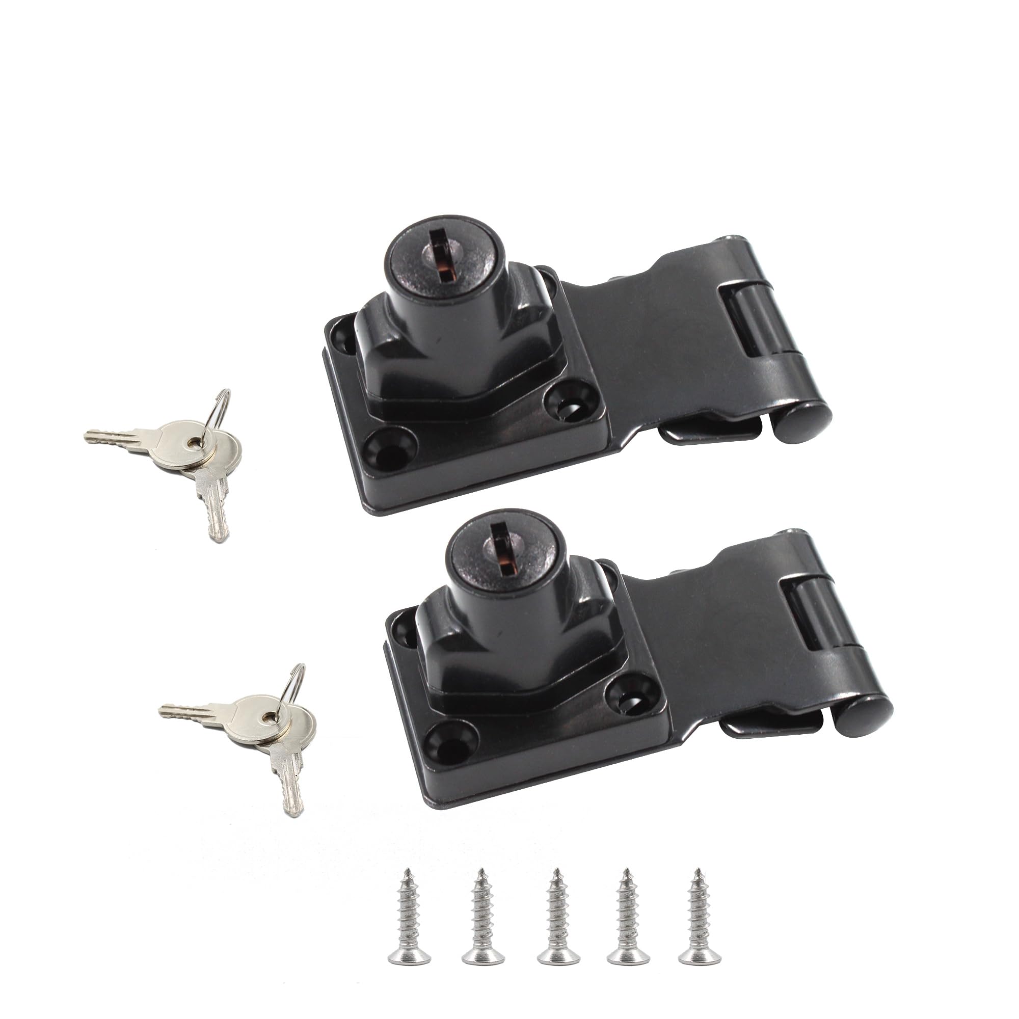 PDETVEO 2PCS Keyed Hasp Lock, 2.5'' Zinc Alloy Hasp Latches, Black Twist Knob Keyed Locking Hasp for Cabinet Small Door