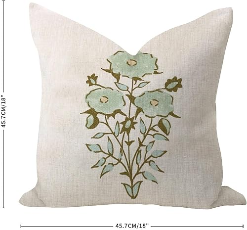 Miniatura 3 de Funda de almohada de lino de arpillera de 18 x 18 pulgadas, elegante funda de cojín bohemia verde salvia turquesa cuadrada para sala de juegos,