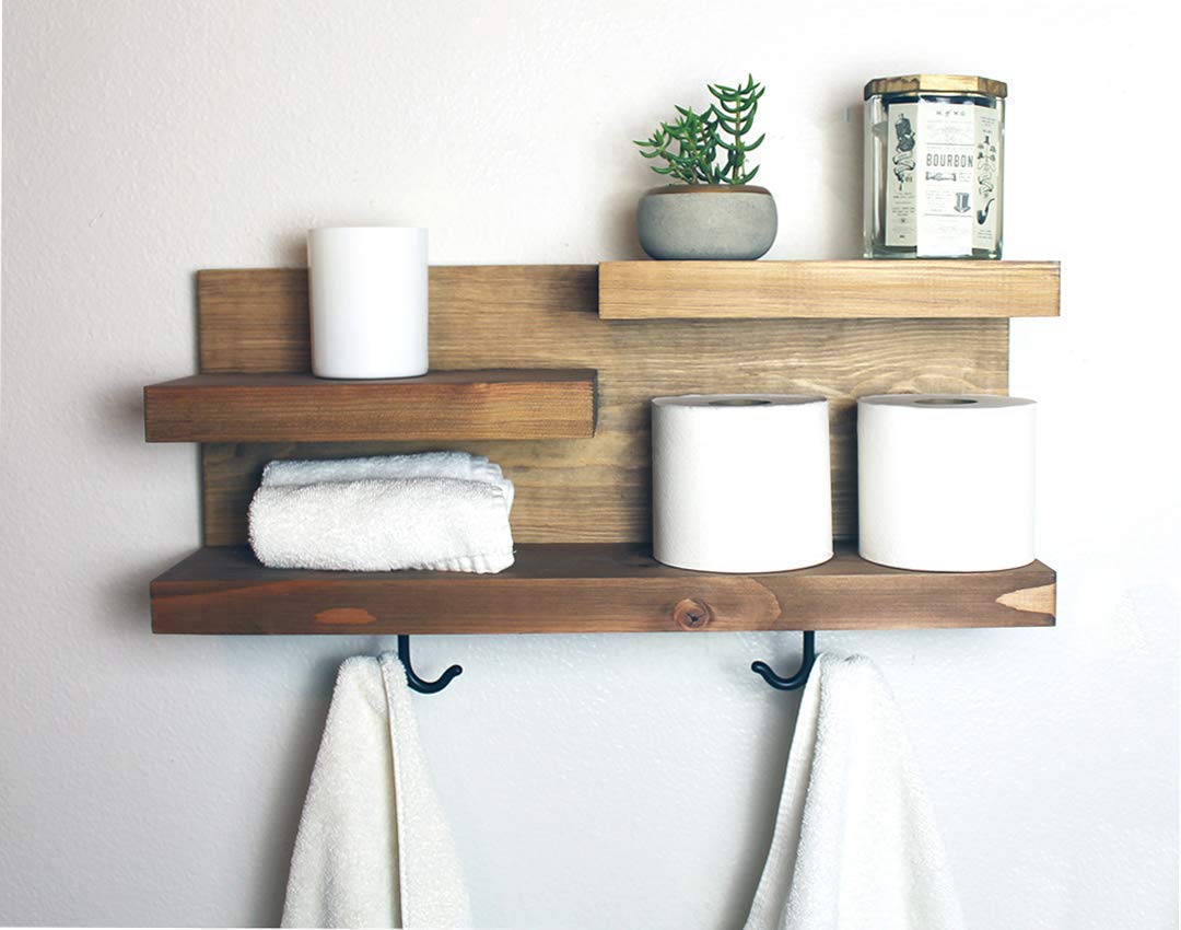 Modern Farmhouse Bathroom Shelf with Towel Hooks