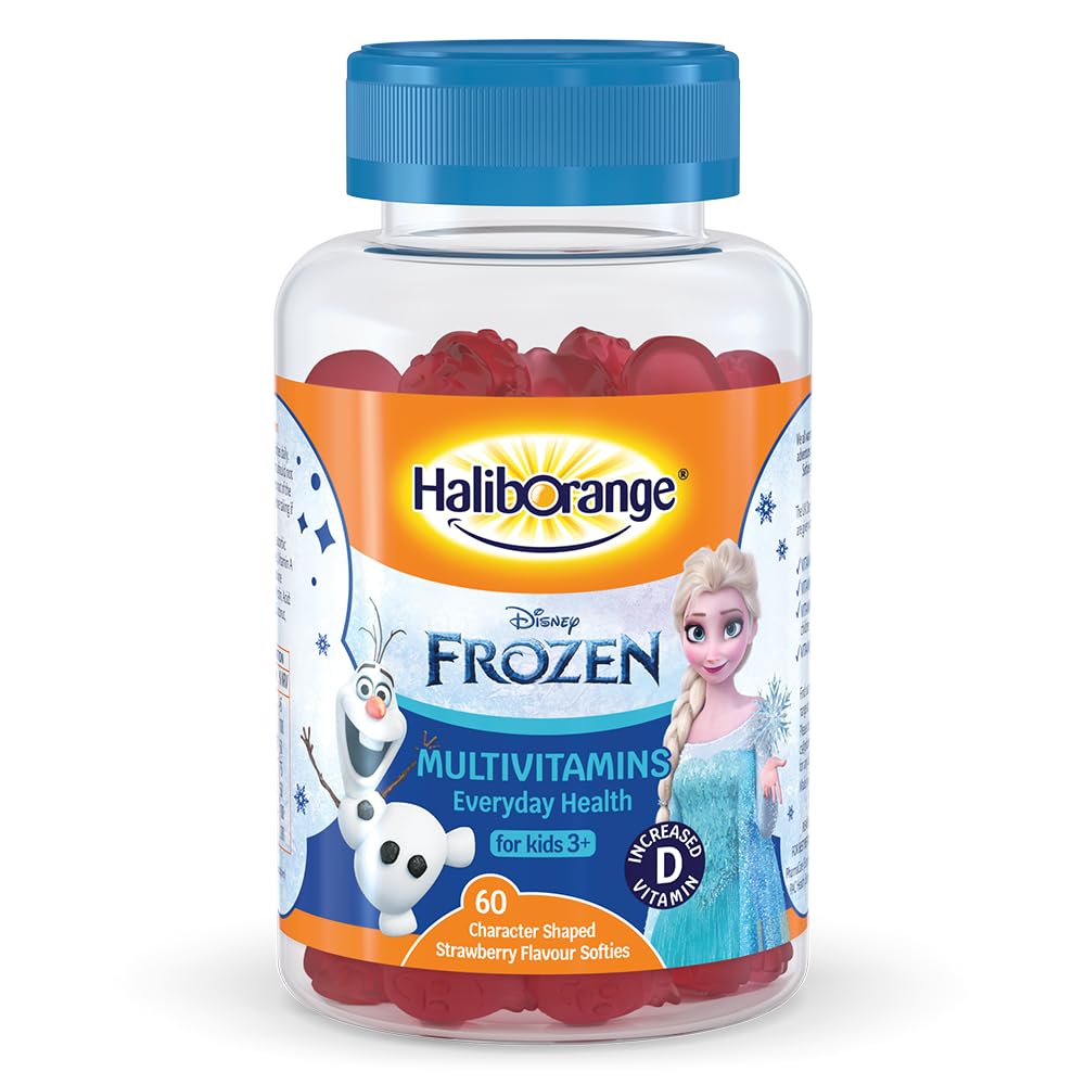 Haliborange Disney Frozen Multivitamin Softies for Kids 3+, 60 Strawberry Gummies – Vitamins A, C, D, E, B6, B12 & Niacin – Supports Immune System, Bone Health & Energy – Character-Shaped Chewable