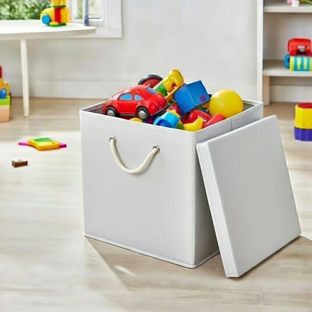 Stick&Shine 4er Set Weiß Faltbox 30 x 30 x 30 cm Aufbewahrungsbox faltbar mit Kordel und mit Deckel