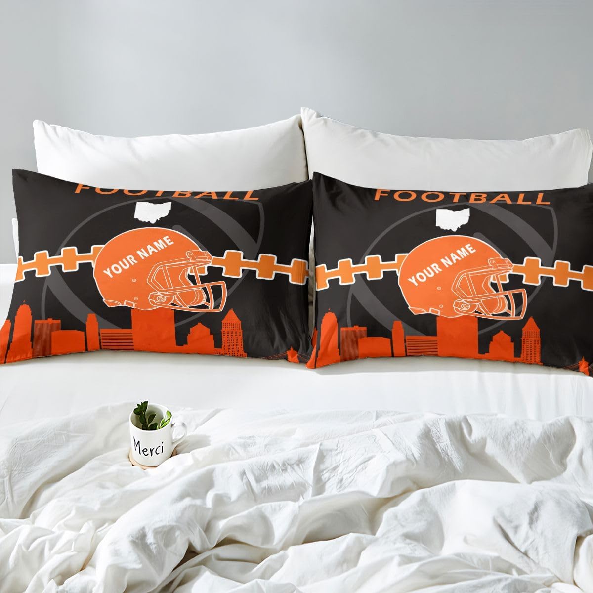 Erosebridal Customized Full Football Fitted Sheet,Football Players Bed Sheets,Sports Pattern Bed Set,Football Patchwork Bedding Set with 2 Pillowcases Home Room Decor