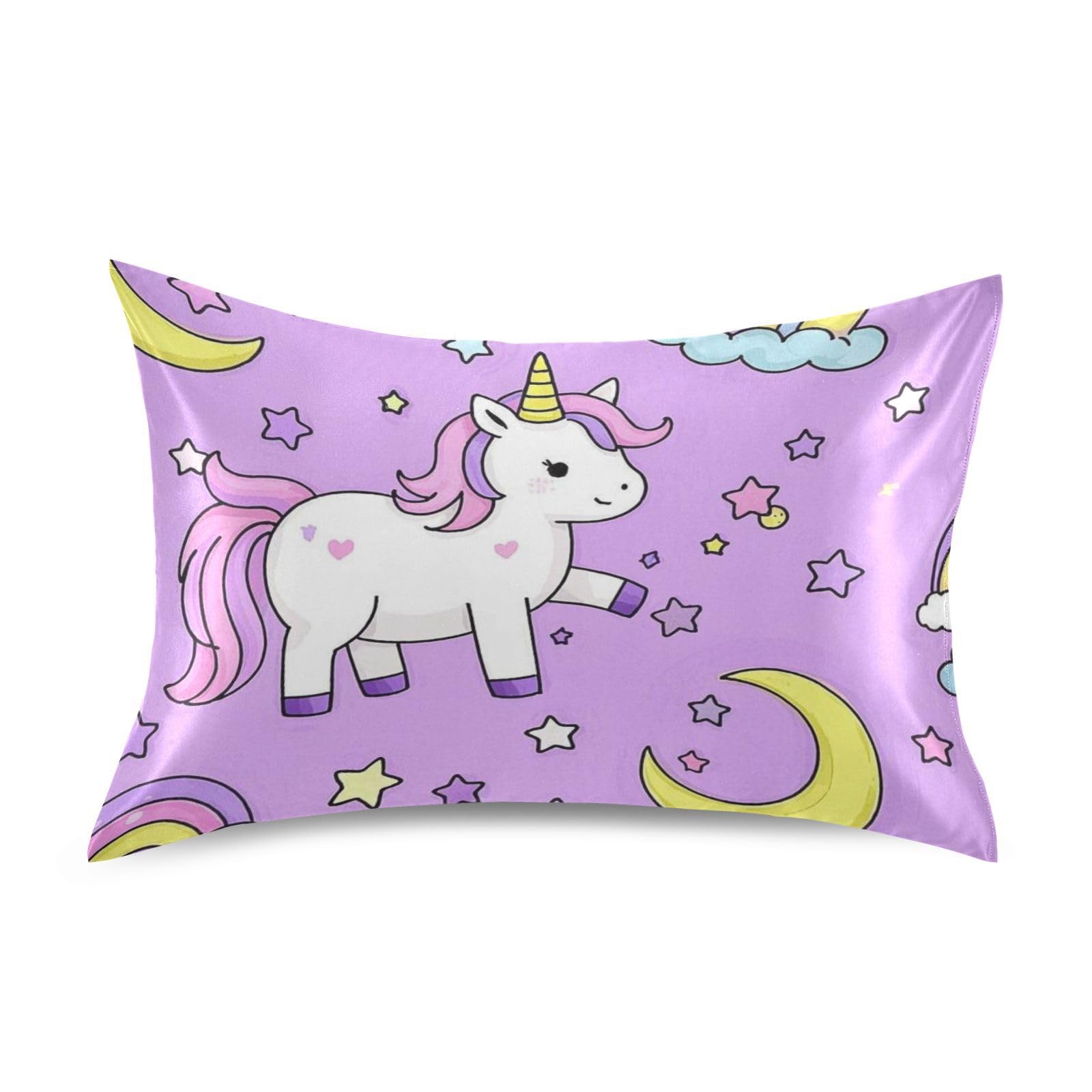 Customizable Cute Cartoon Unicorns Star Purple Peach Euro sham Pillow Covers Little Girls Pillow Cases Cotton Pillowcase Envelope Style Pillow Cases Queen Pillow Cases 20x30 inches
