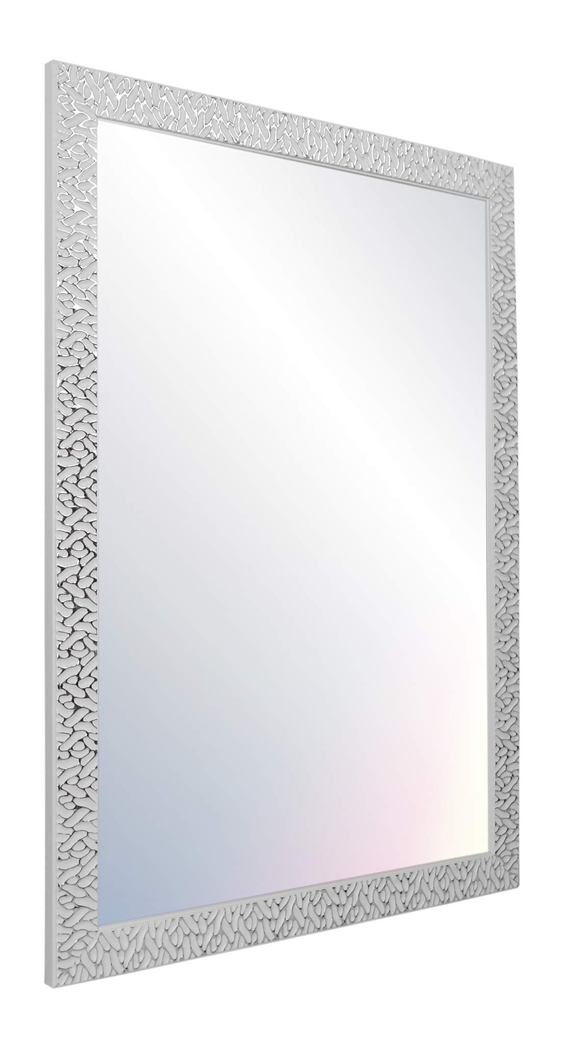 CHELY INTERMARKET MOD156 Espejo De Pared Cuerpo Entero Blanco Raya Plateado Estilo Decorativo 50x70cm Rectangular Marco Relieve Perfil Plano para Salón Dormitorio Oficina Fabricado En España
