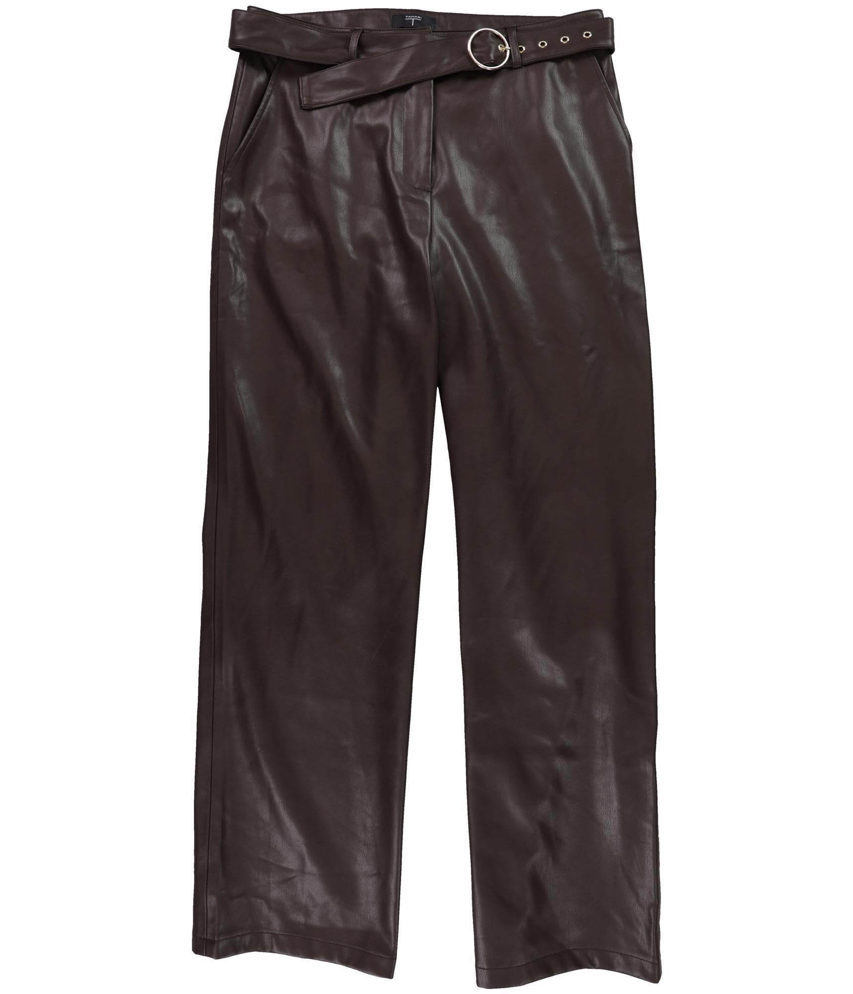 TAHARI Womens Vegan Leather Self Buckle Casual Trouser Pants Brown 6