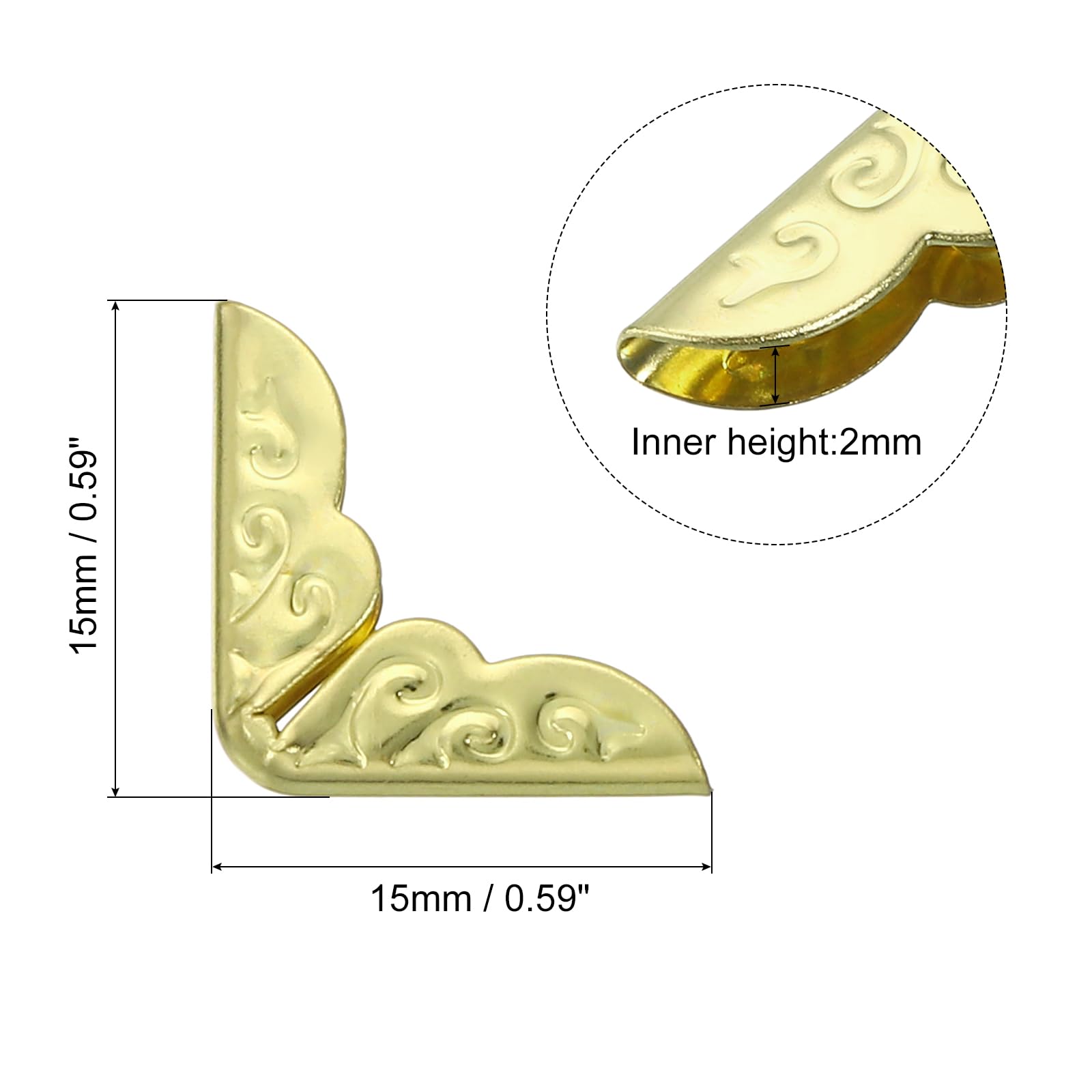 PATIKIL 15mm Metal Book Corners,100pcs Photo Corners Book Corners Protector Retro Metal Decorative for Crafting Scrapbook Photo Album Book Binding,Gold Tone - Image 2