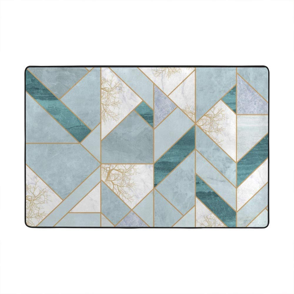 Tapis de sol géométrique marbre bleu pour salon contemporain Ruchen