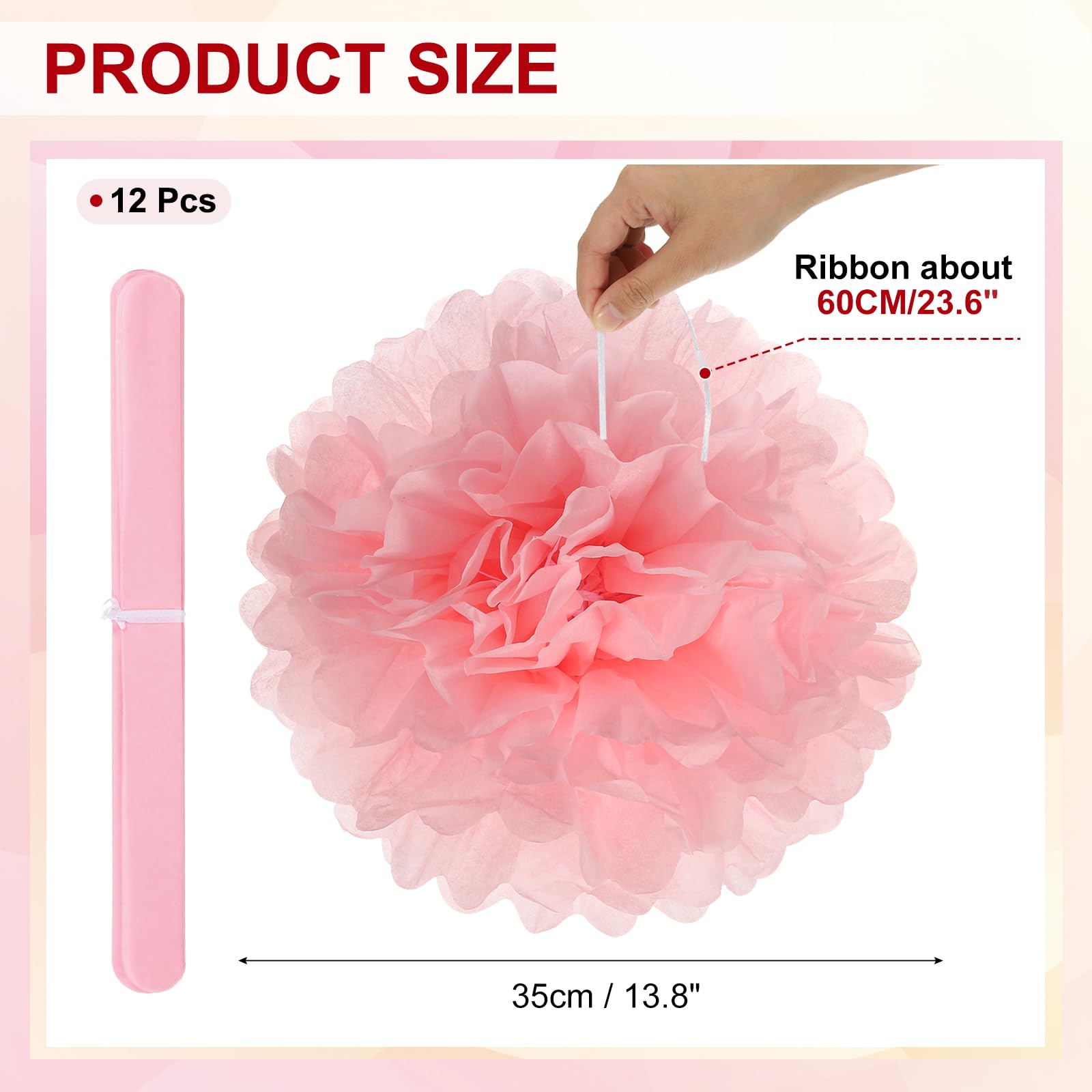 PATIKIL 14inch Tissue Paper Pom Poms, 12PCS Pom Poms Paper Flowers Ball Tissue Paper Flowers for Wedding Bridal Shower Birthday Bachelorette Party Backdrop Decoration, Light Pink
