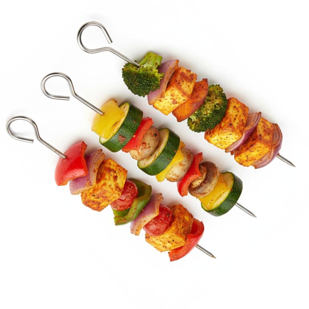 kmw food-grade 8" round skewers (20 pcs set) - stainless steel, durable for home & commercial use, high-performance build for grilling, bbq, and skewering