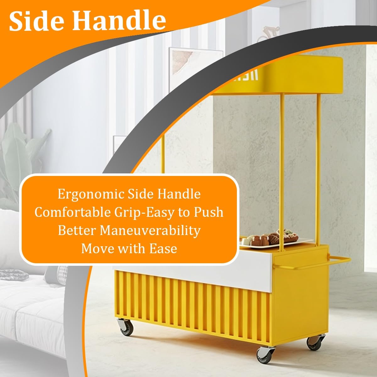 Carrito para Street Food, Puesto de Venta Móvil con Bloqueables | Carro de Venta Puesto de Mercado con Toldo, Asa Ergonómica para Mercados, Ferias y Eventos(Yellow,130cm)