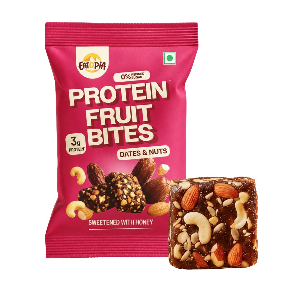 Eatopia Jackfruit Almond Protein Fruit Bites|Refined Sugar Free 15g Protein Bars|Pack of 2 — Amazon image 3