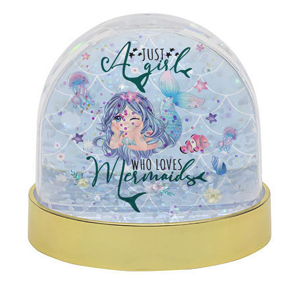 Just a Girl Who Loves Mermaids Ocean Fish Underwater World Art Kids Present Snow Globe Dome Glitter Shaker. (Gold)