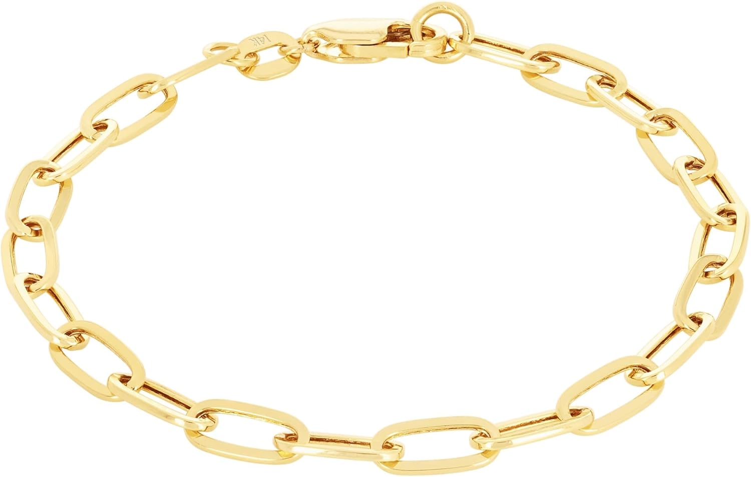 Nuragold 14k Real Yellow Gold Paperclip 4mm Elongated Cable Link Bracelet (7"-8") Italian Jewelry for Men & Women