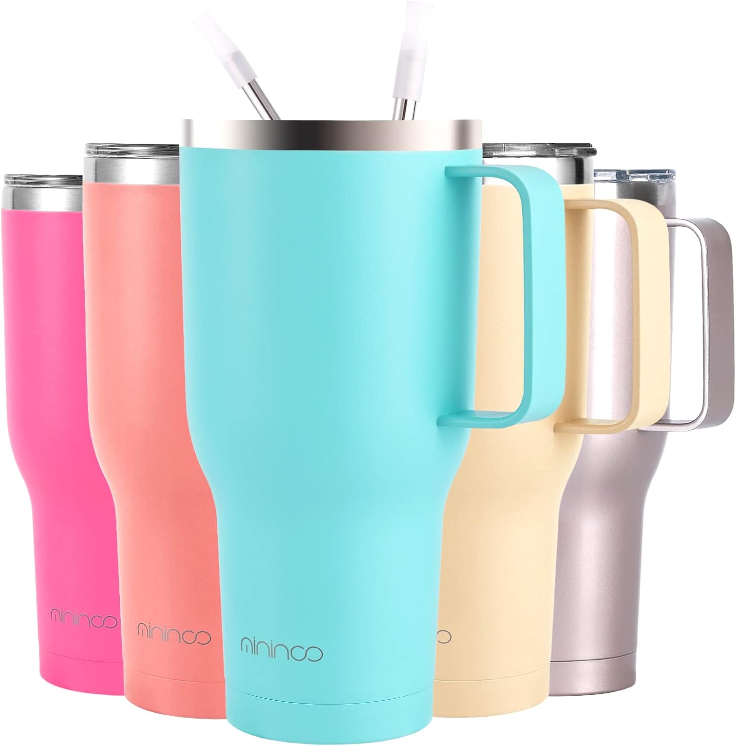 mininoo 40 oz Tumbler with Handle and Straw, Insulated Tumbler with