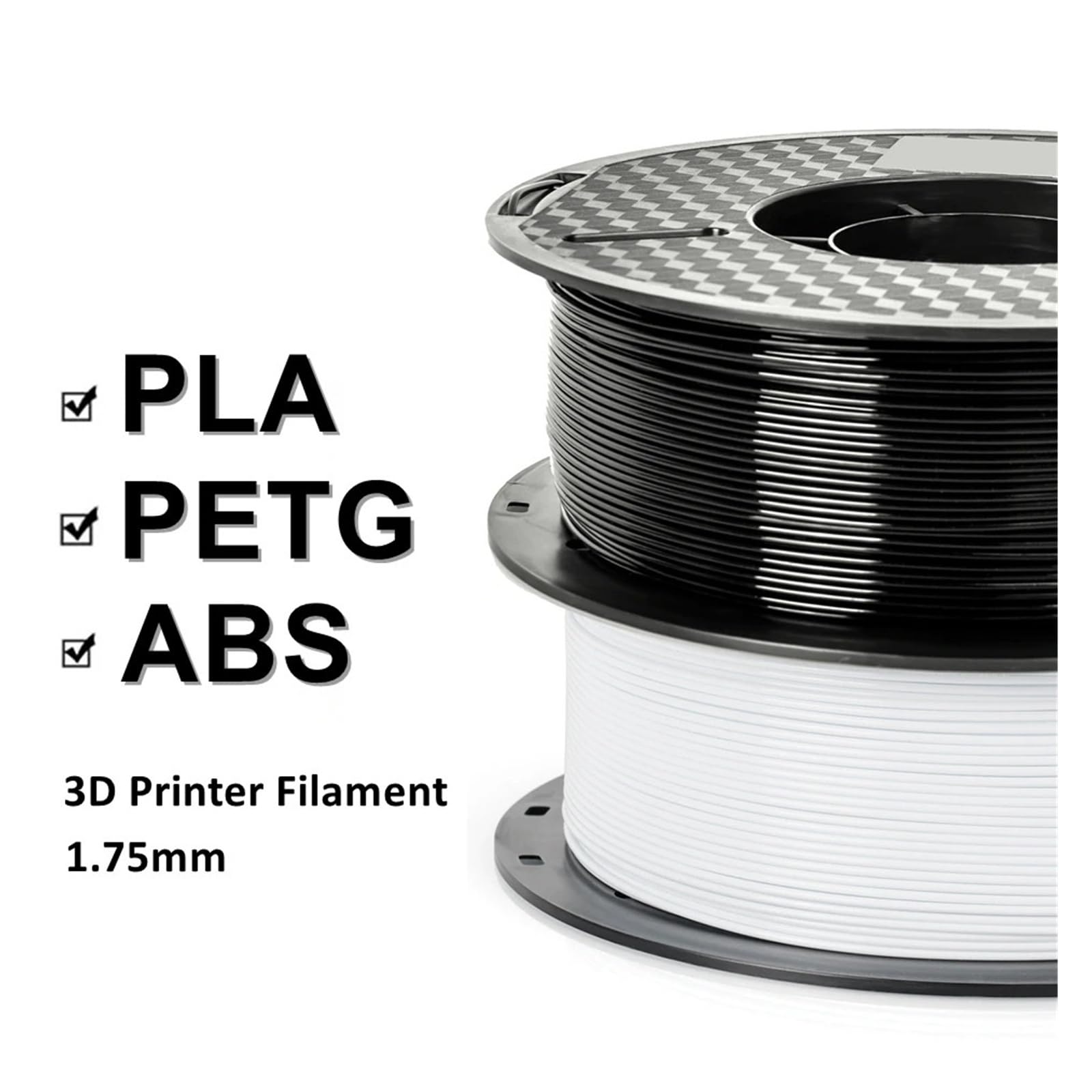 10 Kg PLA/ABS/PETG Filament 1,75 Mm Czarny Biały Szary 10 Rolek PLA ABS PETG Plastik Do Drukarki 3D - Kompatybilny Z KINGROON(PLA 10kg Black)