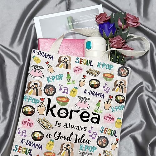 JTOUK South Korea Travel Vacation Trip Souvenir Gift Korea Bachelorette Trip Gift South Korea Travel Accessory Bag for Korea Girls (Good Idea Korea Tote EU) - Image 3