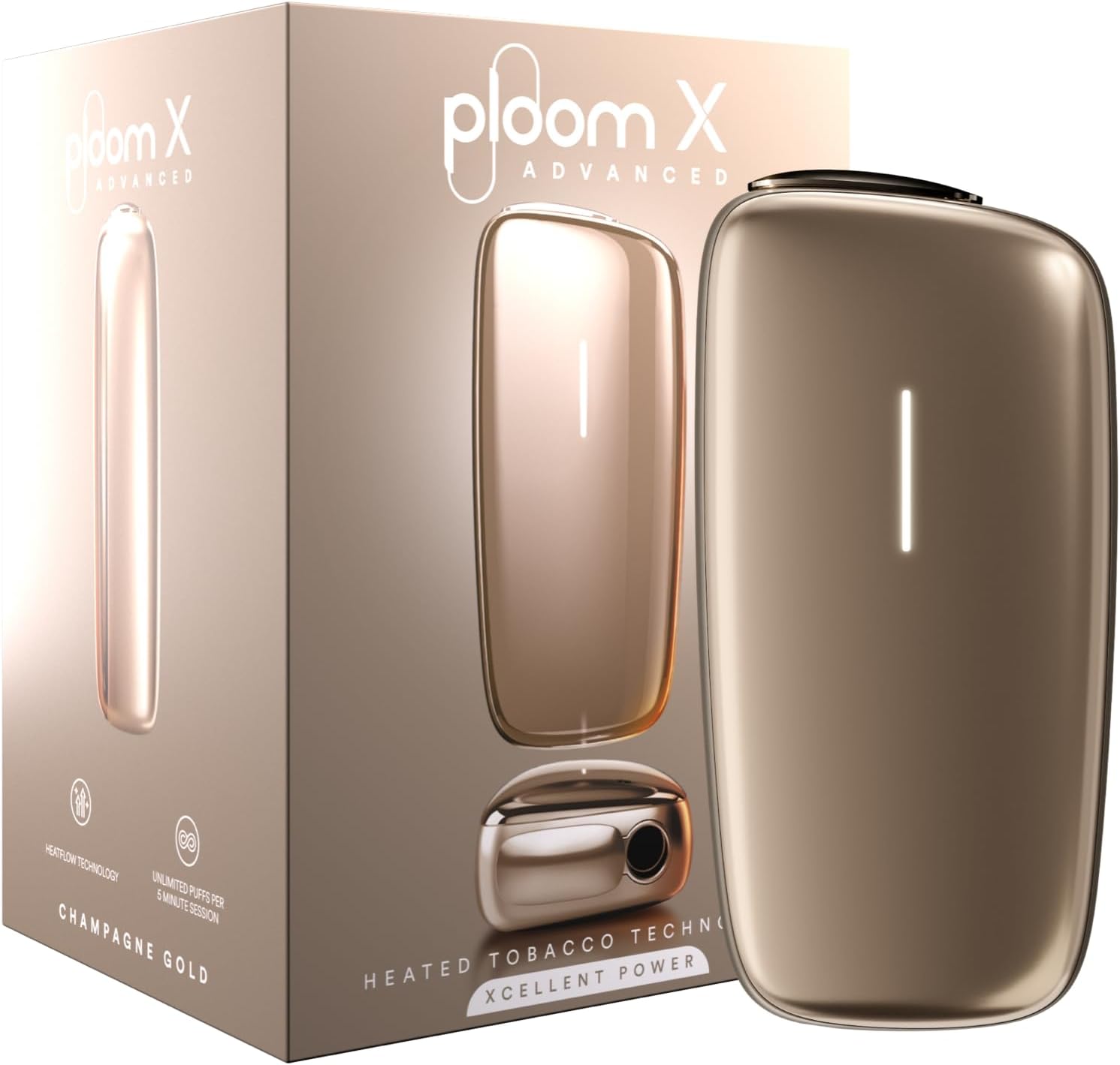 Ploom X Advanced Starter Kit - Heated Tobacco Device with HeatFlow Technology - Up to 20 Uses Per Charge, Champagne (Without Sticks/Cartridges)