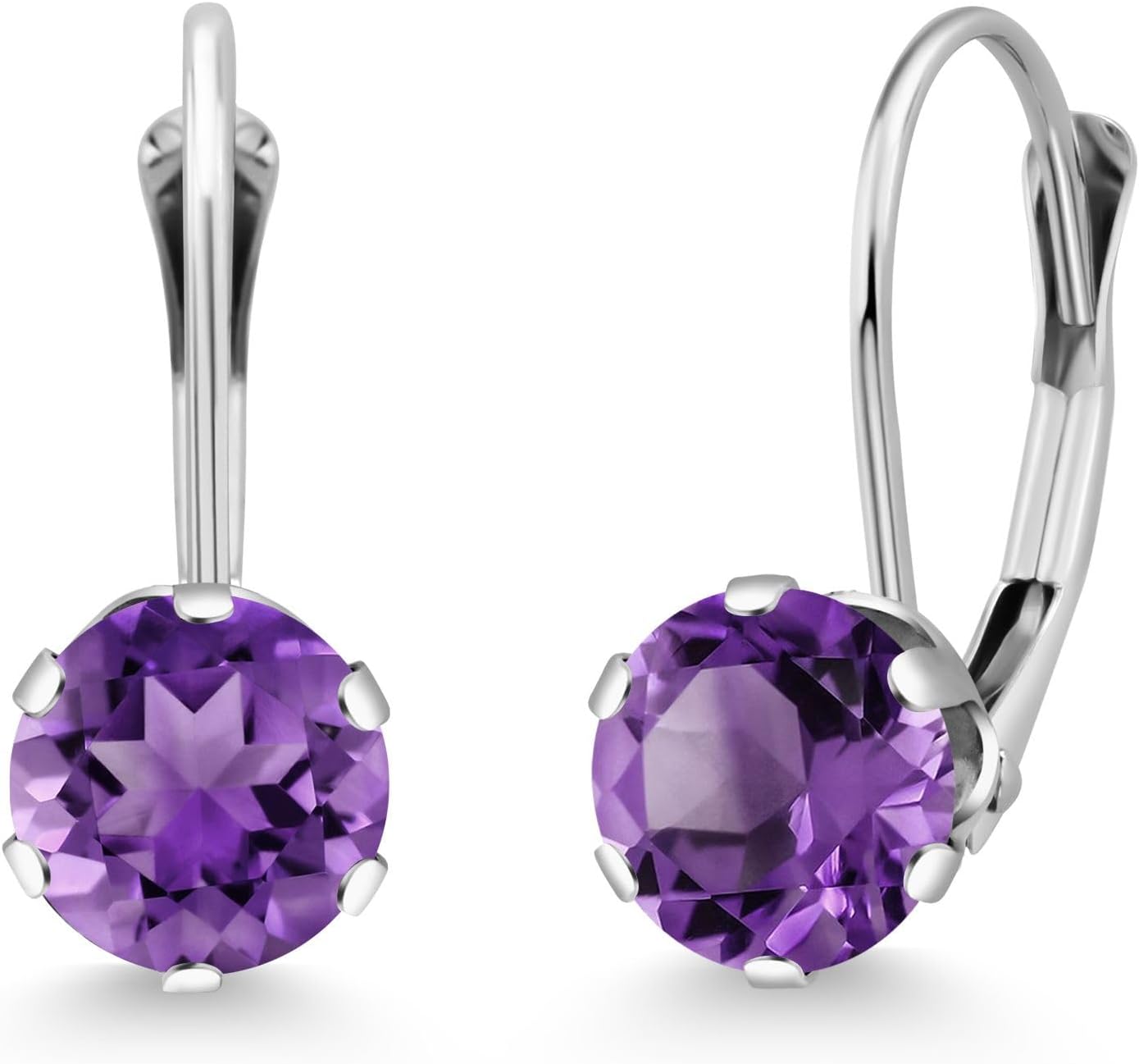 Gem Stone King 14K White Gold 6MM Round Gemstone Birthstone Leverback Dangle Earrings | Gold Earrings For Women