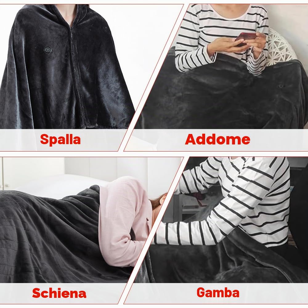 Coperta Elettrica Riscaldata USB, Coperta Riscaldante Elettrica con Cerniera, 3 Temperature, Lavabile in Lavatrice, Scialle Riscaldante Elettrico in Flanella per Casa,Ufficio,Auto(160 x 80 cm)